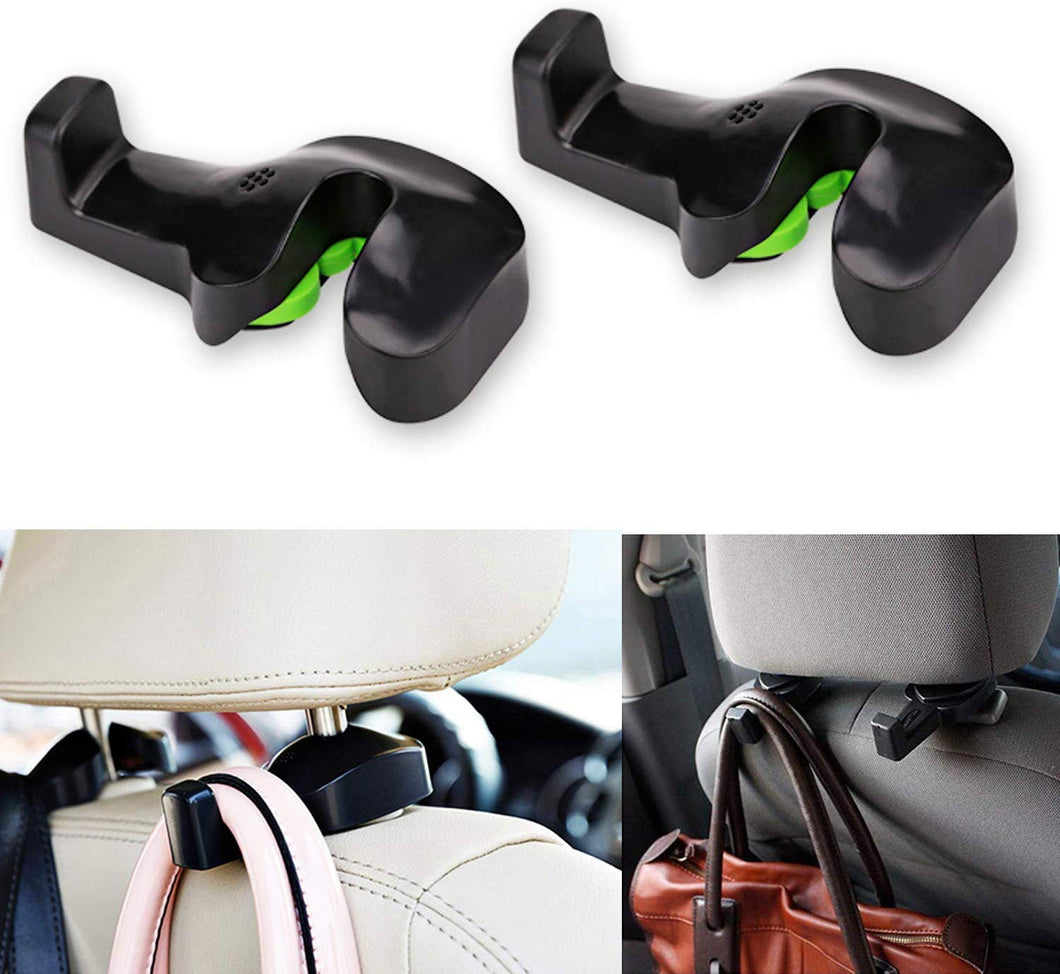 (4) pc Car Headrest Clamp on Utility Hooks with (5) FREE Chrome Air Valve Caps