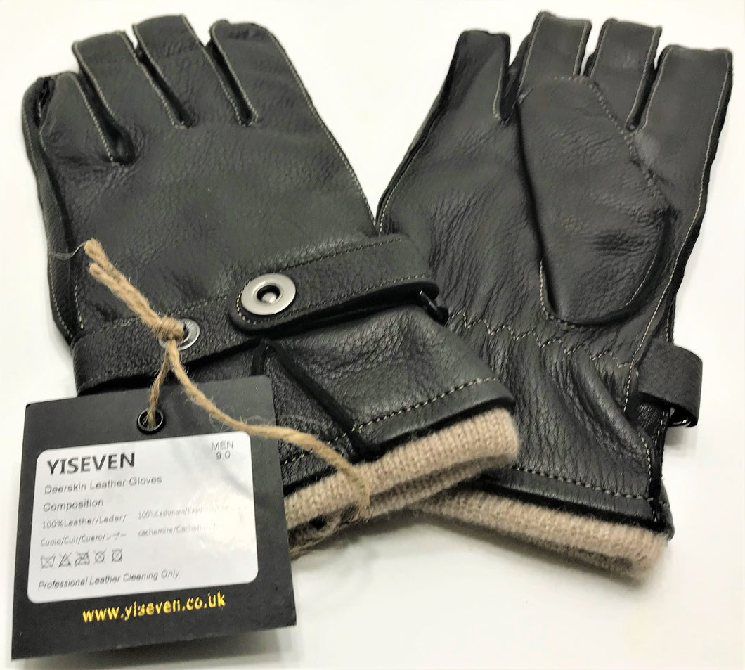 Yiseven 100% Deerskin Black Leather Gloves Men's Size (9)