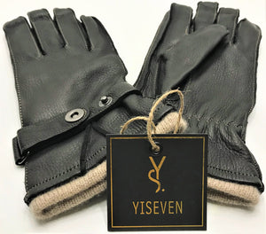 Yiseven 100% Deerskin Black Leather Gloves Men's Size (9)